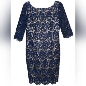 Eliza J Lace Over Nude Sheath Dress